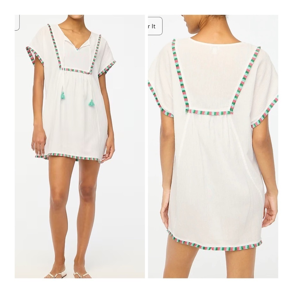 NEW J.Crew Factory Women's 100% Cotton Fringe Beach Gauze‎ Tunic Cover Up…